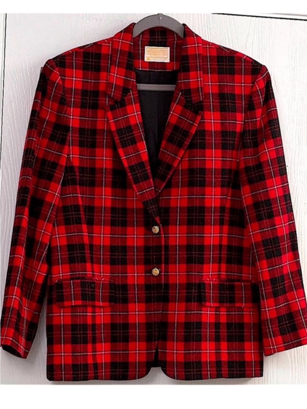 Pendleton Wool Red and Black Plaid Blazer Jacket Sz 14